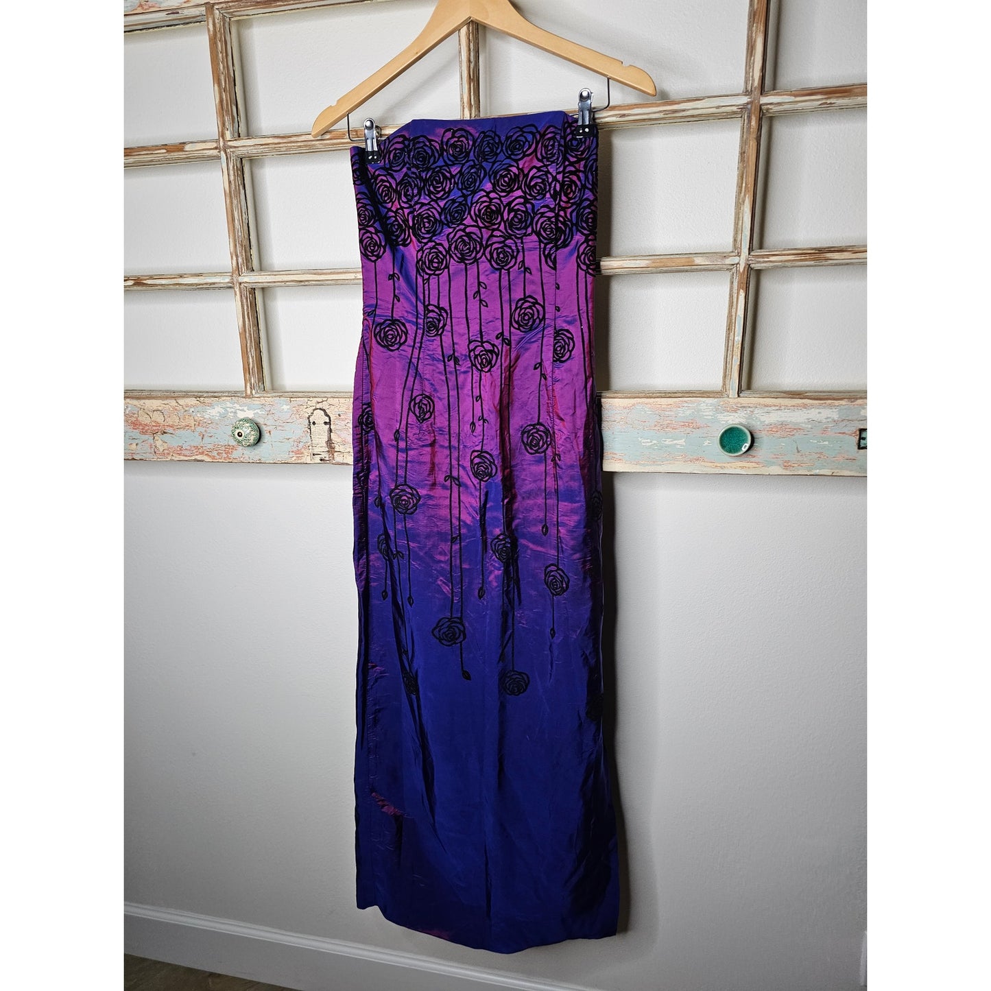 Gunne Sax Vintage Pink/Purple Iridescent Dress W/ Velvet Roses Size 5