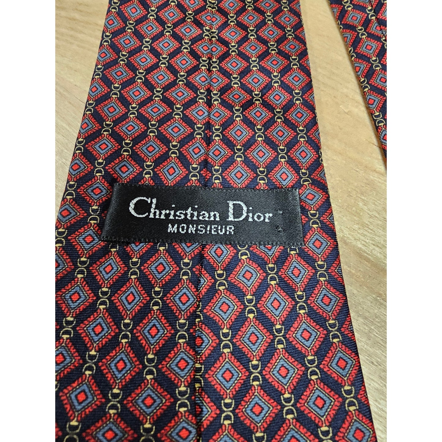 Vintage Christian Dior Monsieur Silk Tie Red/Blue W/ Bridle 3.5" Widest