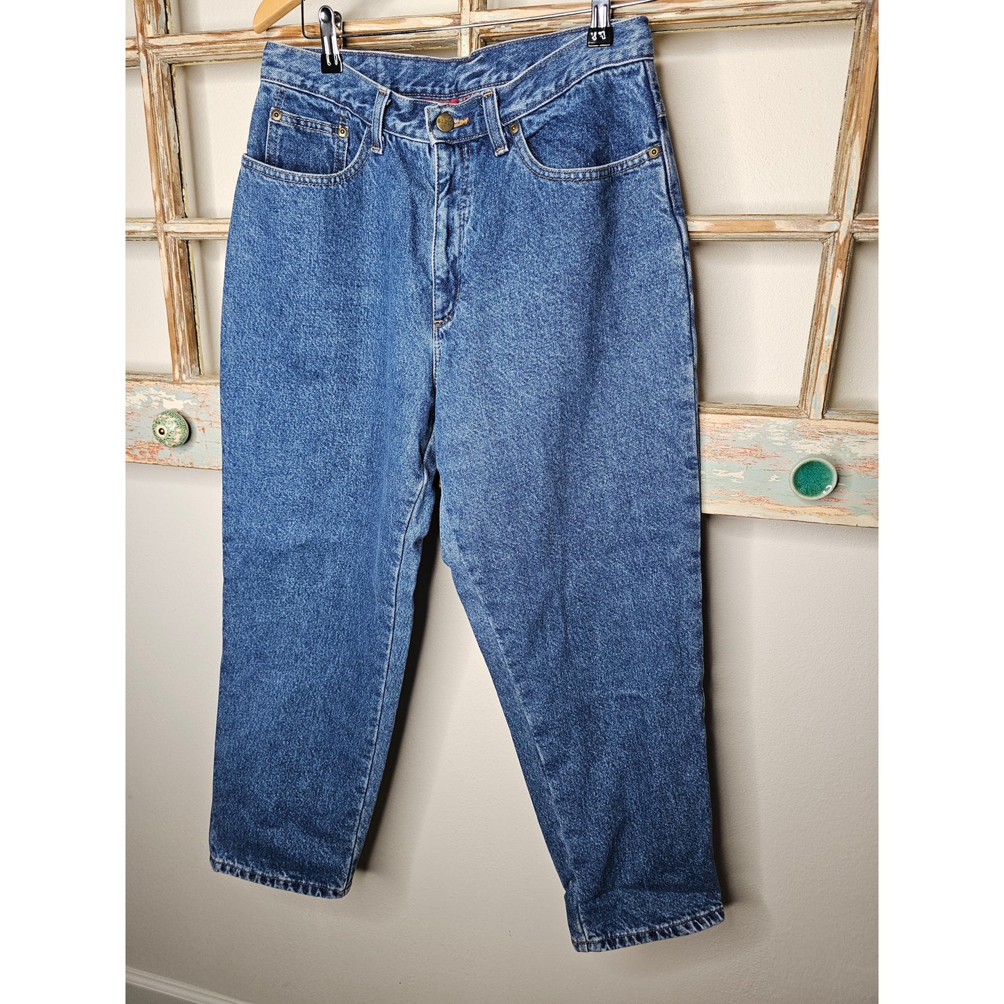 Vintage L.L. Bean Red Plaid Flannel Lined Jeans Ladie size 14P / 10