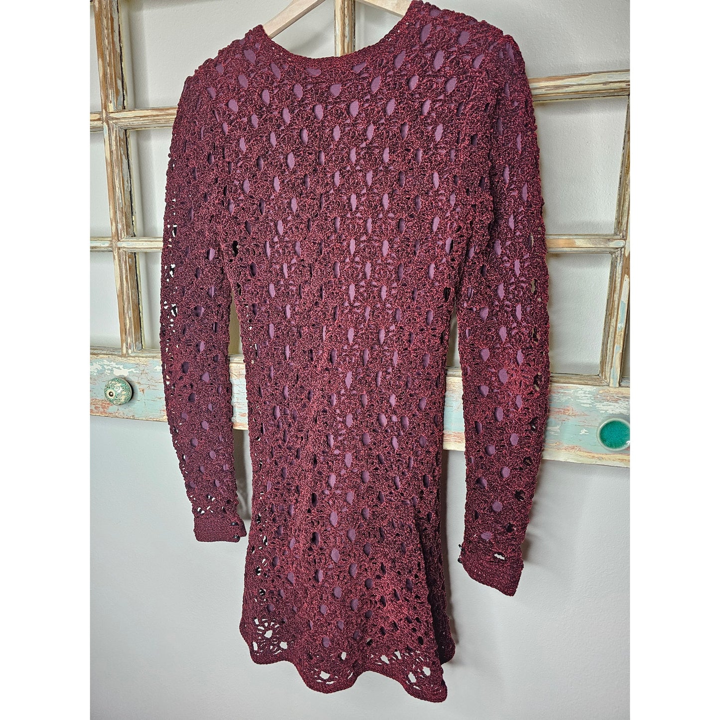 Theysken's Theory Maroon Crocheted Dress W/ Slip Ladies size Small