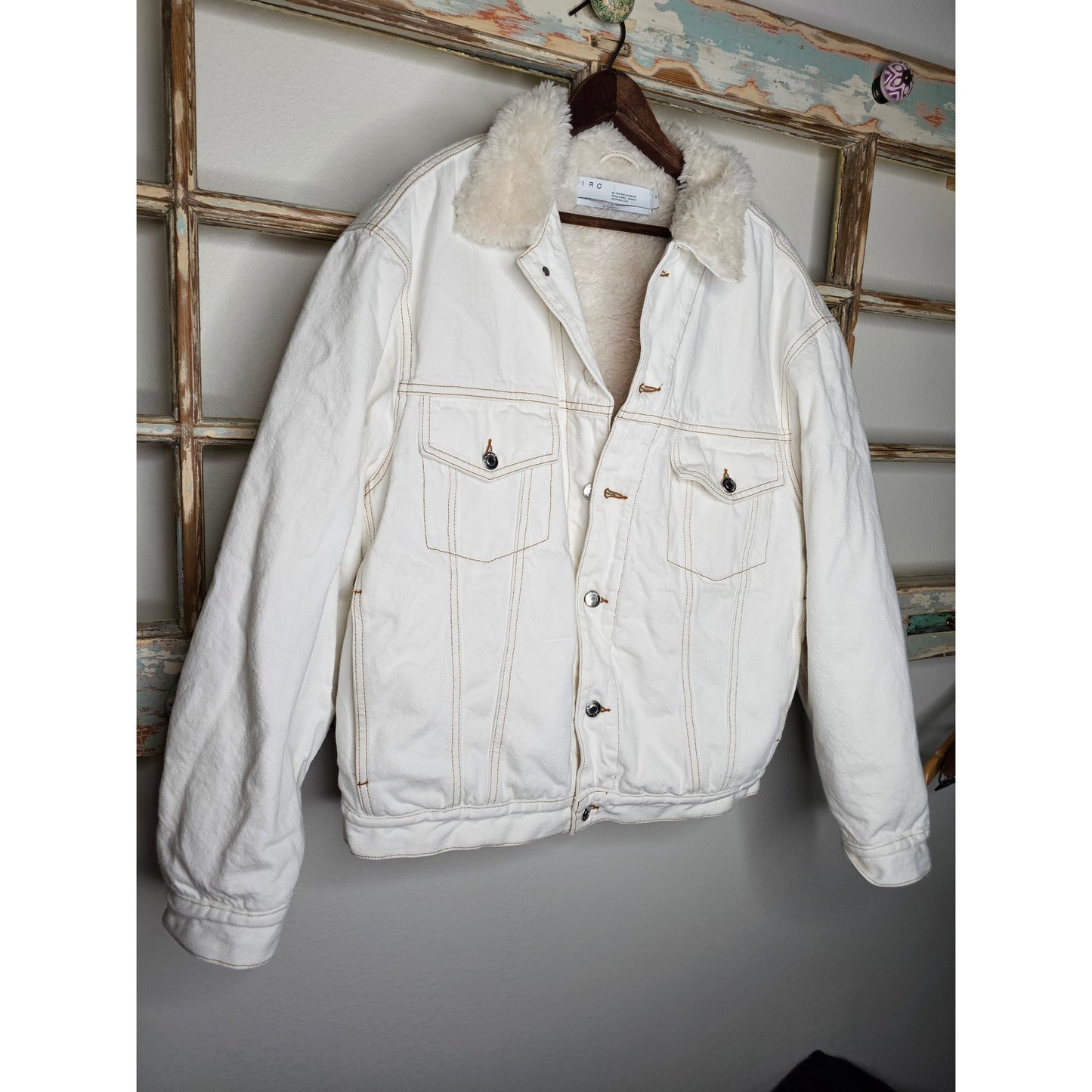 IRO Paris White Denim Franz Shearling lined Denim jacket Size FR 34 / US 2