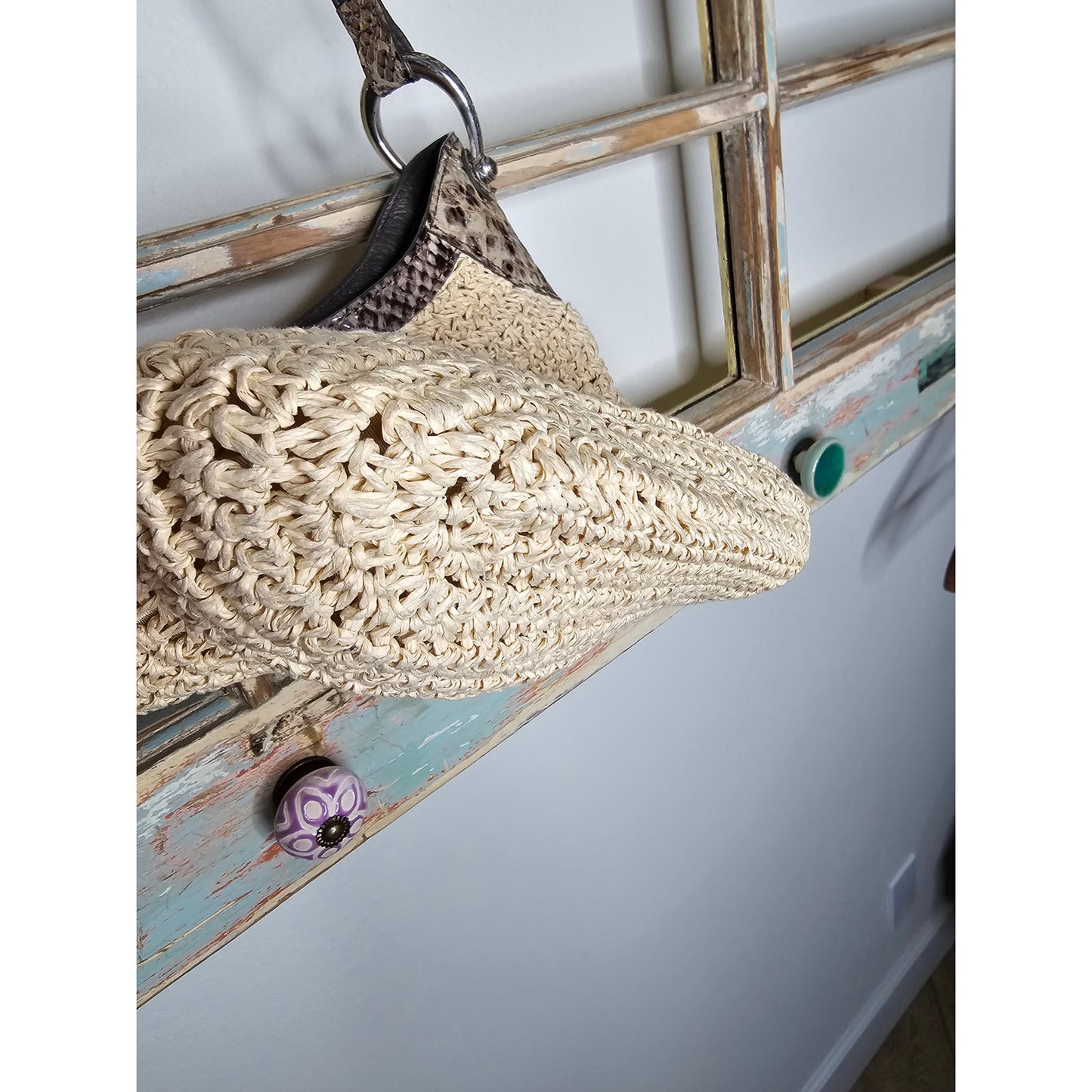 Brighton Leela Straw Crossbody With Snake Skin Accents