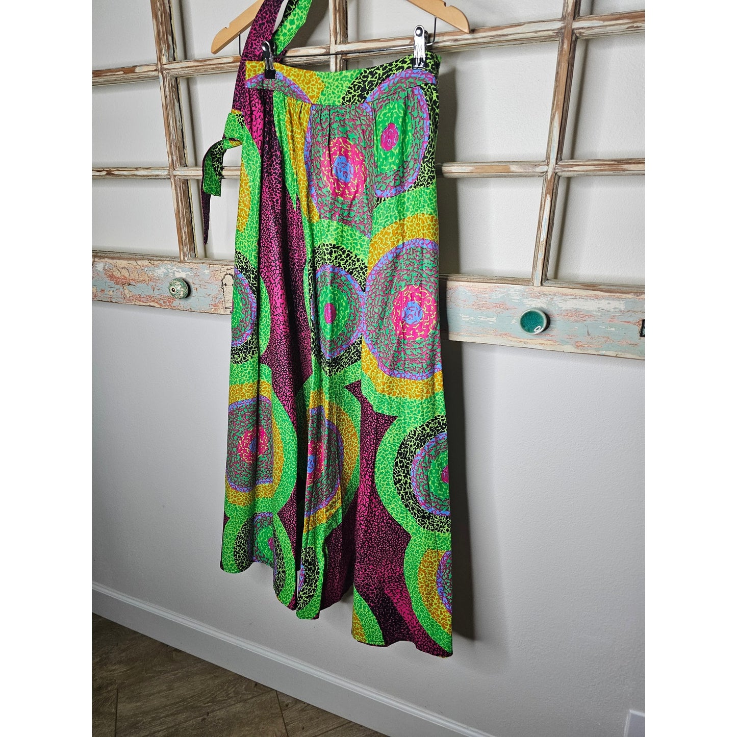 Tribal Ethnic Vibrant Full Maxi Skirt with self-tie belt Ladies size 30"
