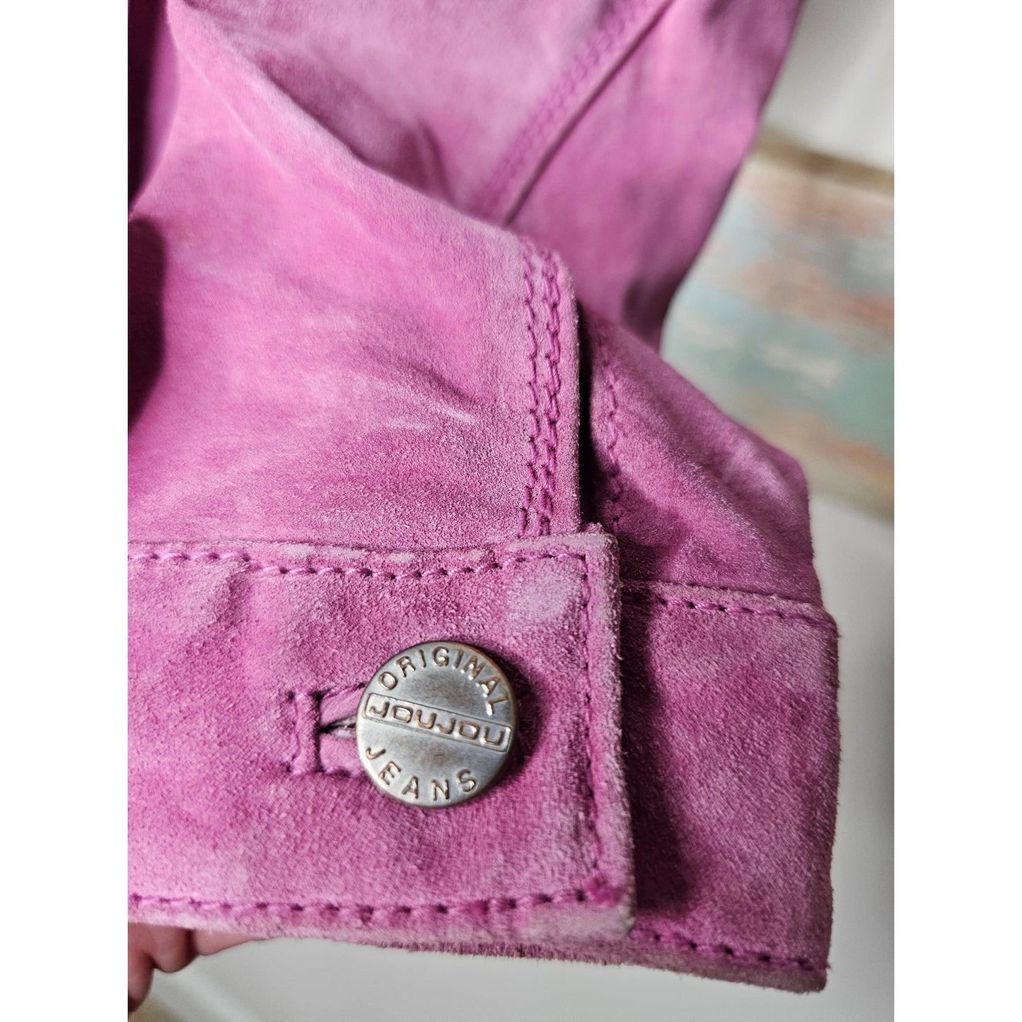 Vintage Jou Jou Pink Suede Button Up Jacket Whip Stitch Trims Size Xmall