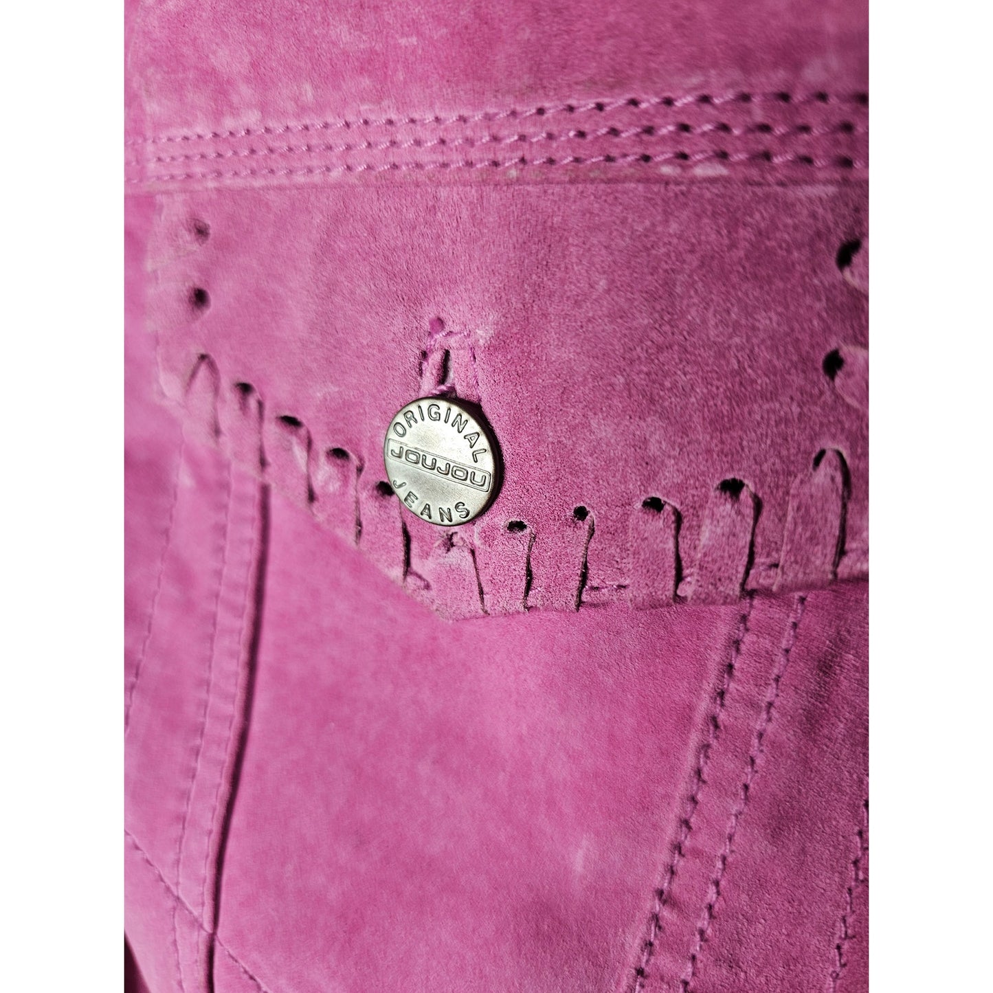 Vintage Jou Jou Pink Suede Button Up Jacket Whip Stitch Trims Size Xmall