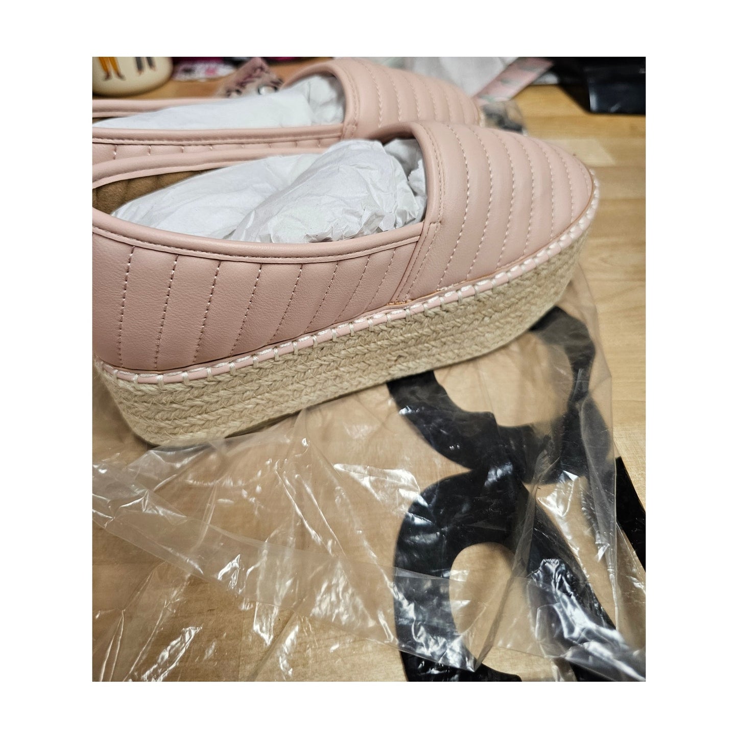 NWT ASOS Design Jack Quilted Flatform Pink Espadrilles Womens Size 6