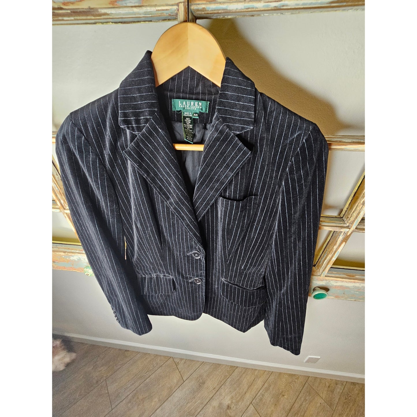 Lauren Ralph Lauren Black Velvet Blazer with Pinstripes Ladies size Small