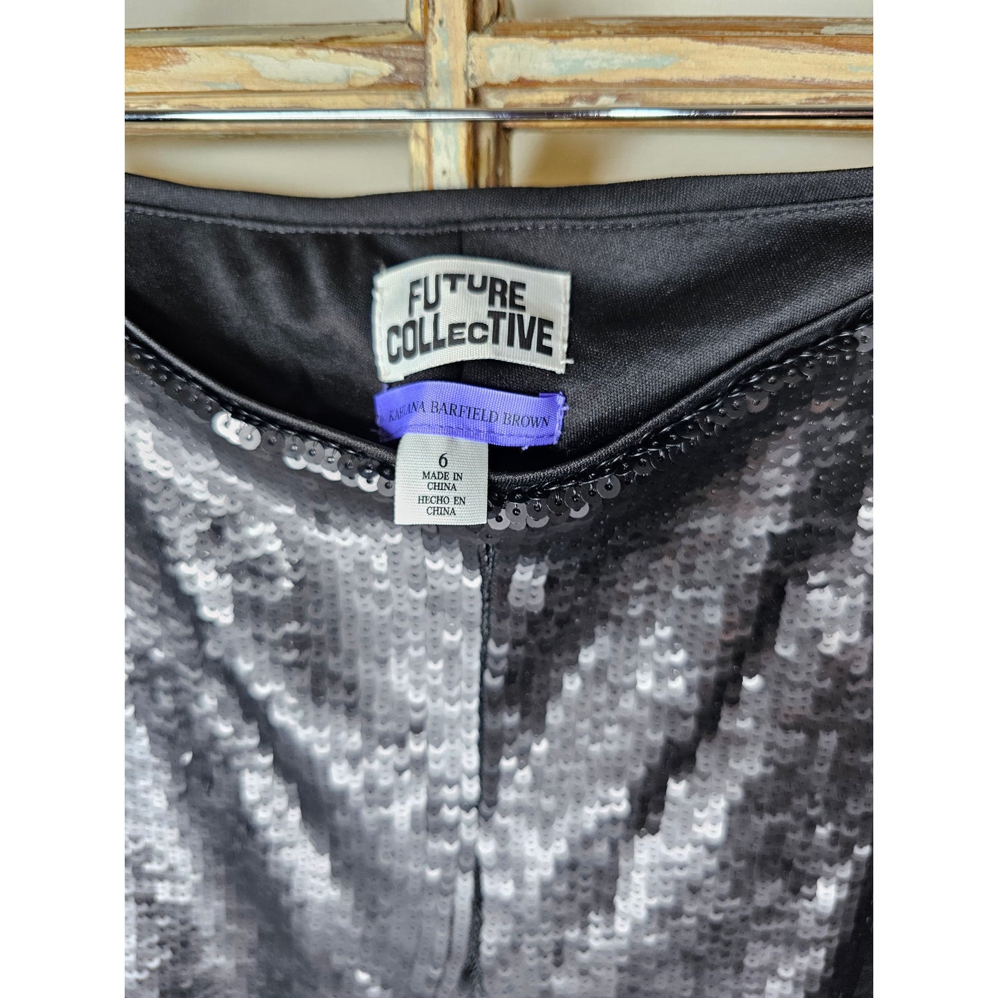 Future Collective X Kahlana Barfield Brown Sequence Bell Bottom Pants Size 6