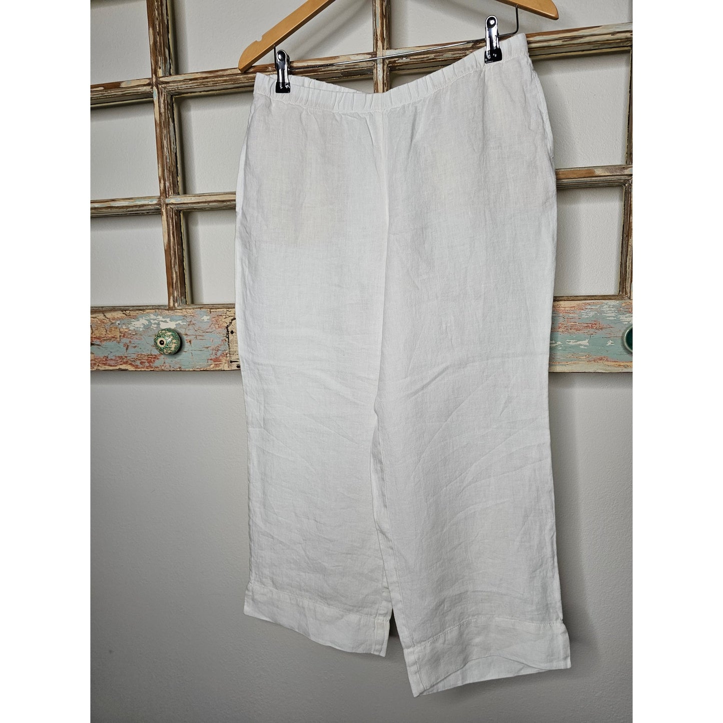 Linen J. Jill White Elastic Waist Relaxed Ankle Length Pants Ladies size Small