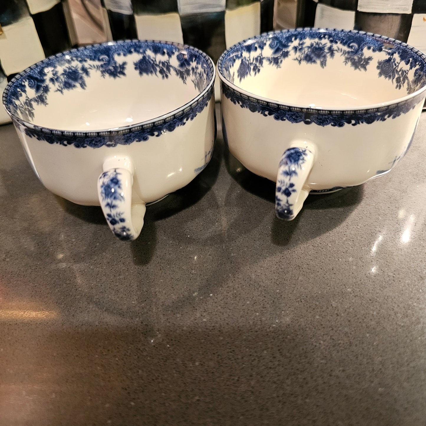 Rooster Tea Cups William James Farm Yard Set of 2 Blue & White