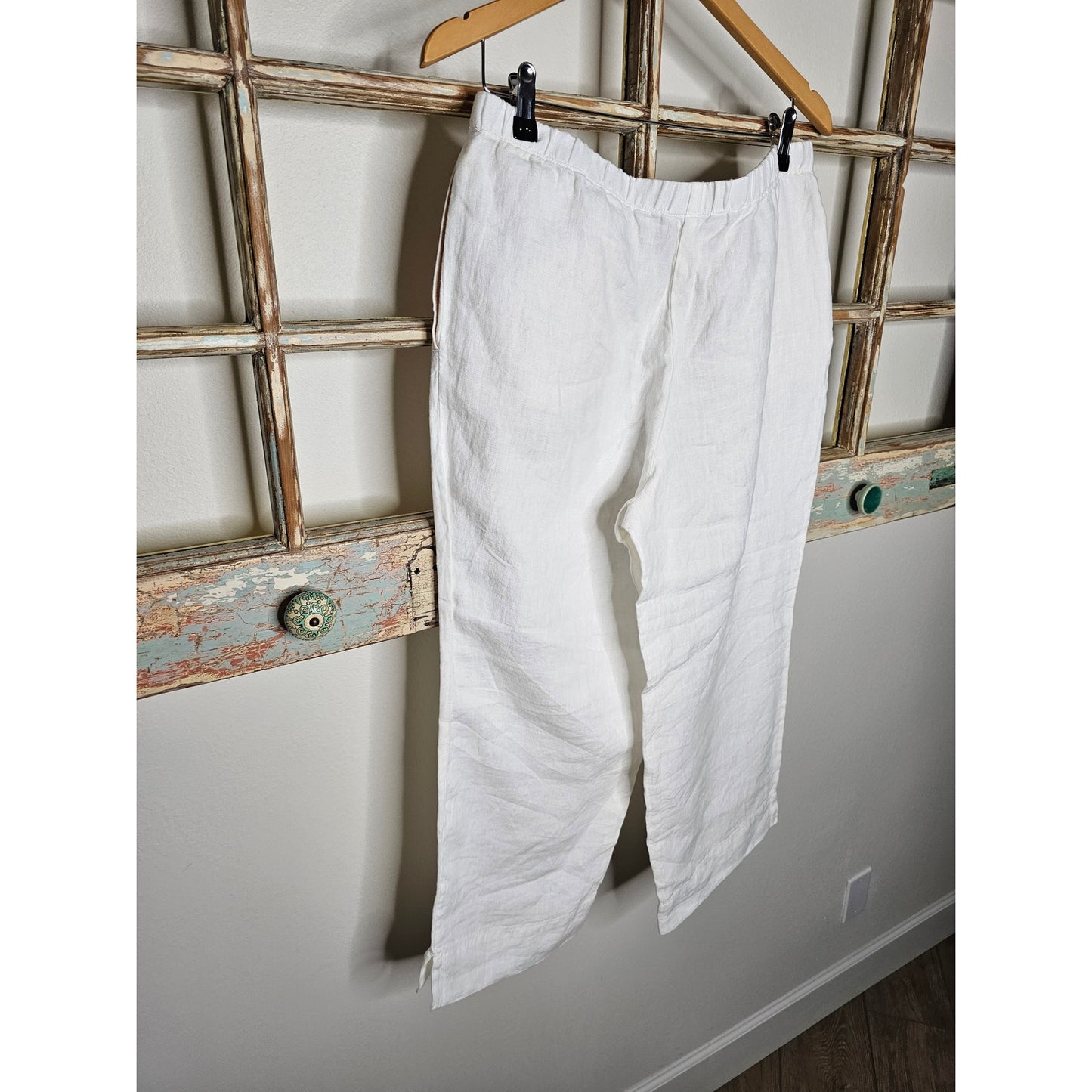 Linen J. Jill White Elastic Waist Relaxed Ankle Length Pants Ladies size Small