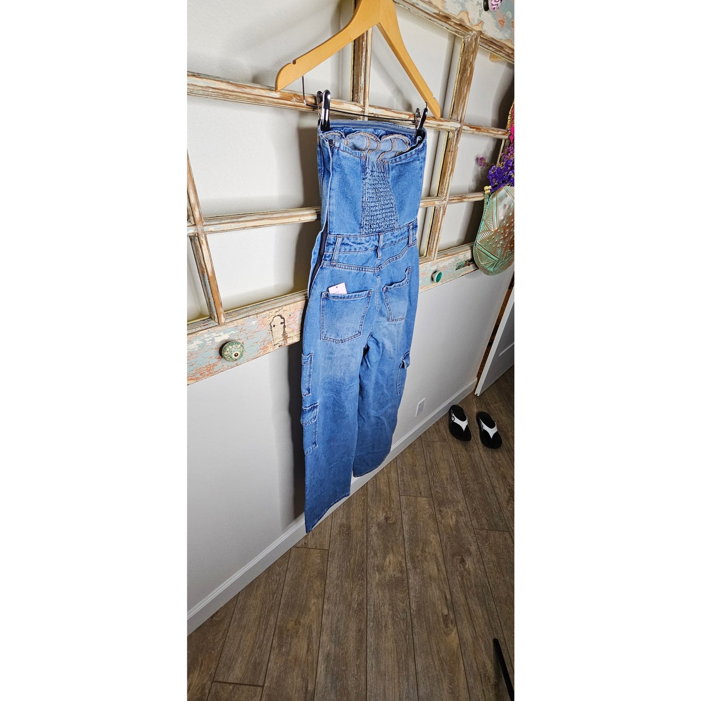 NWT Denim Strapless Bustier Jumper Cargo Style Pants Size XXS