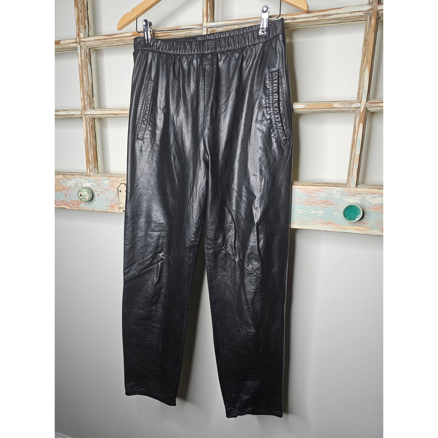 Plush Black Leather comfortable Relaxed Fit Pull on Pants Size 27