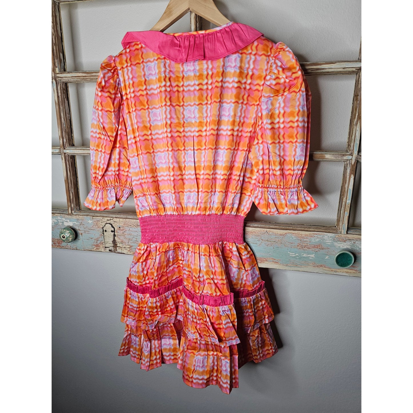 NWT Alden Adair Kelsey Cotton Dress in Retro Plaid Pink/ Orange Ladies size Small