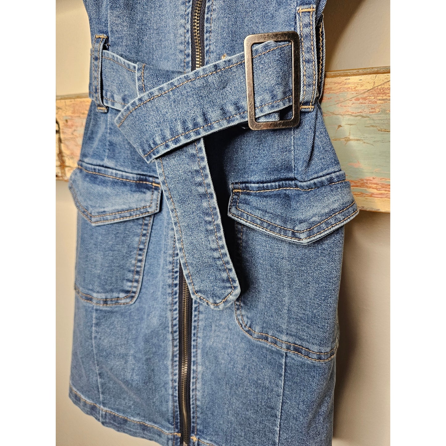 Peace Love Rewash 90's Style Denim Sleeveless Dress Ladies Size Medium