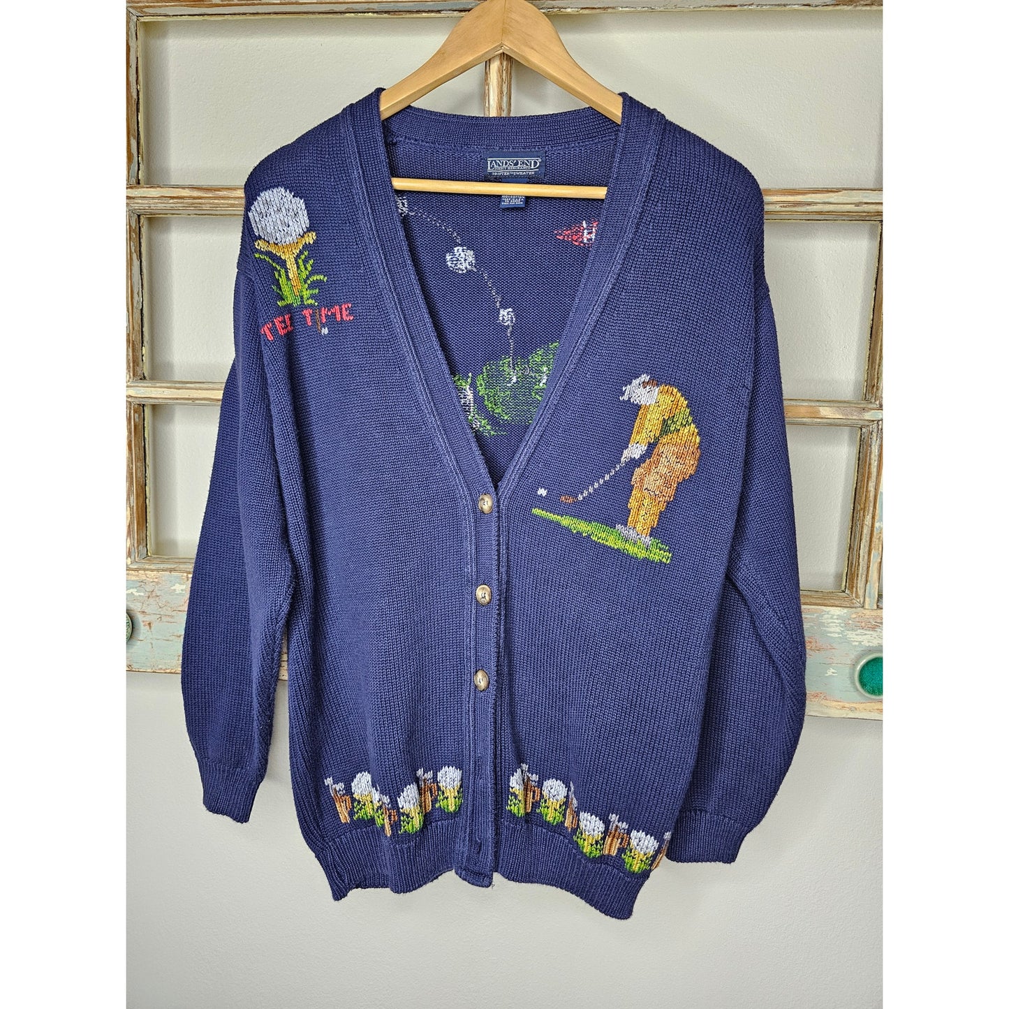 Vintage Lands End Golf Front Button Cardigan Ladies Size Small