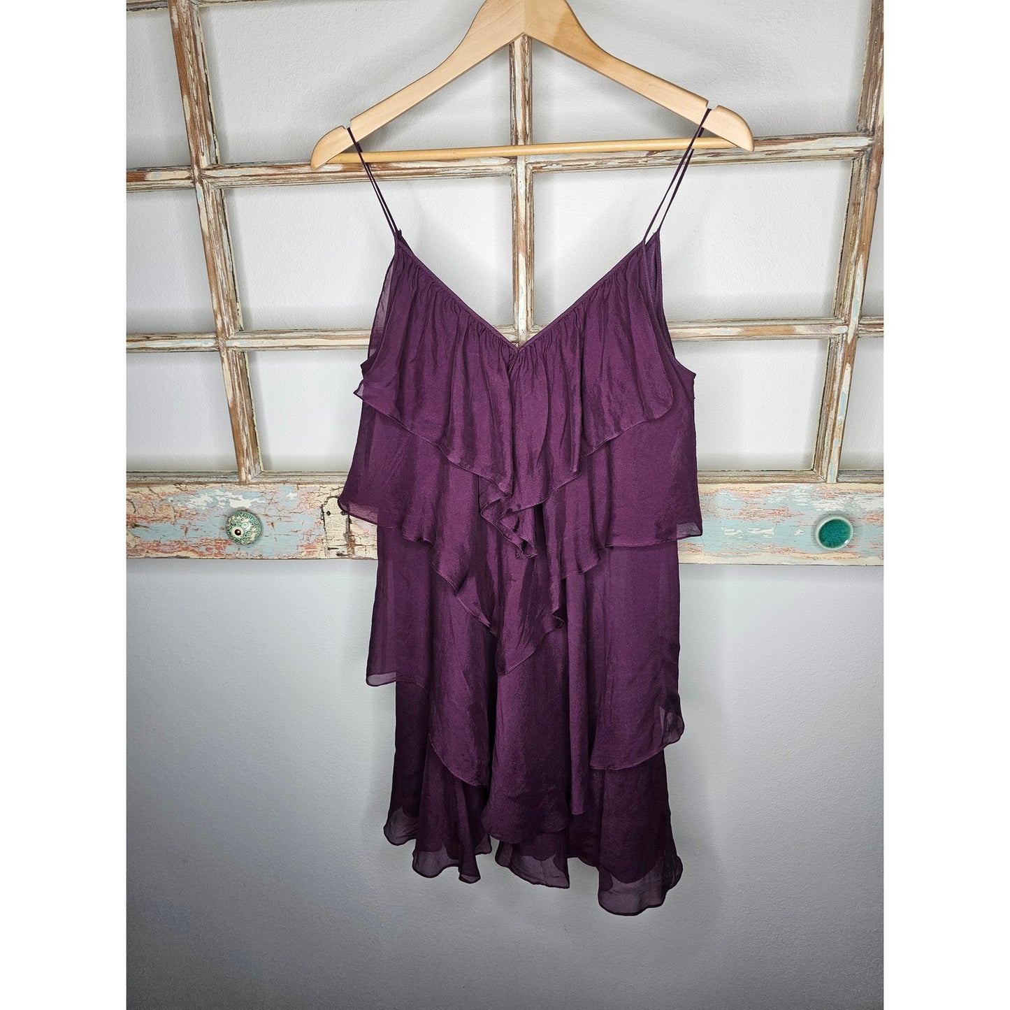 Rebecca Taylor Lined 100% Silk Spaghetti Strap Tiered Dress Size 6