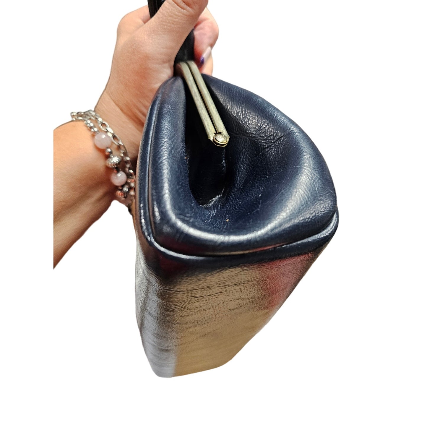 Vintage Navy Blue 60's Mod Gogo style Handbag Silver hardware
