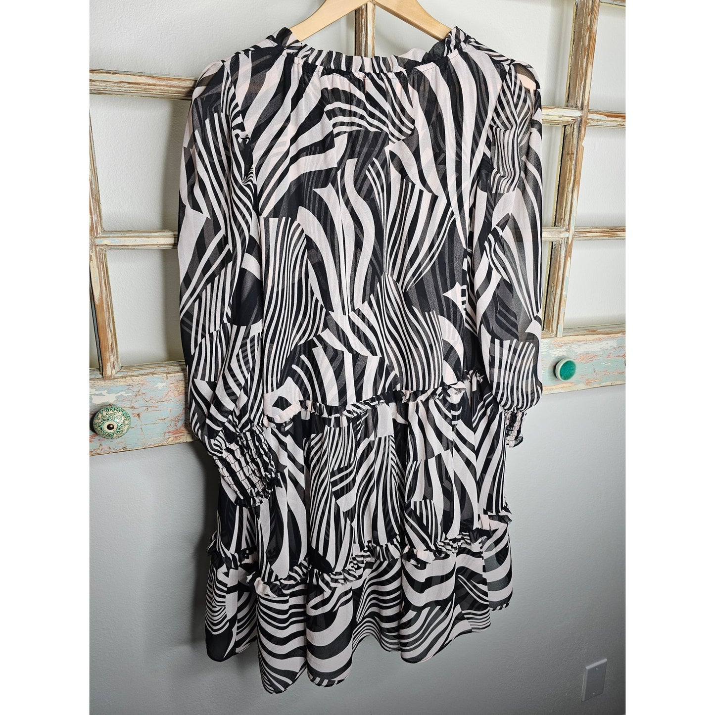 NWOT Misa Zebra Print Sheer Tiered Dress Ladies Size Small