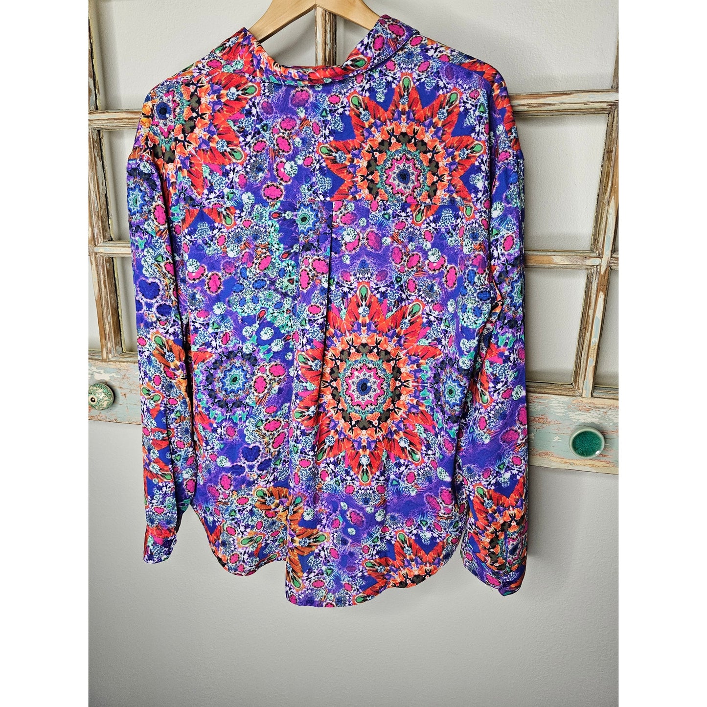L'Amour Nanette Lepore Vibrant Abstract Button Up Blouse Size XL