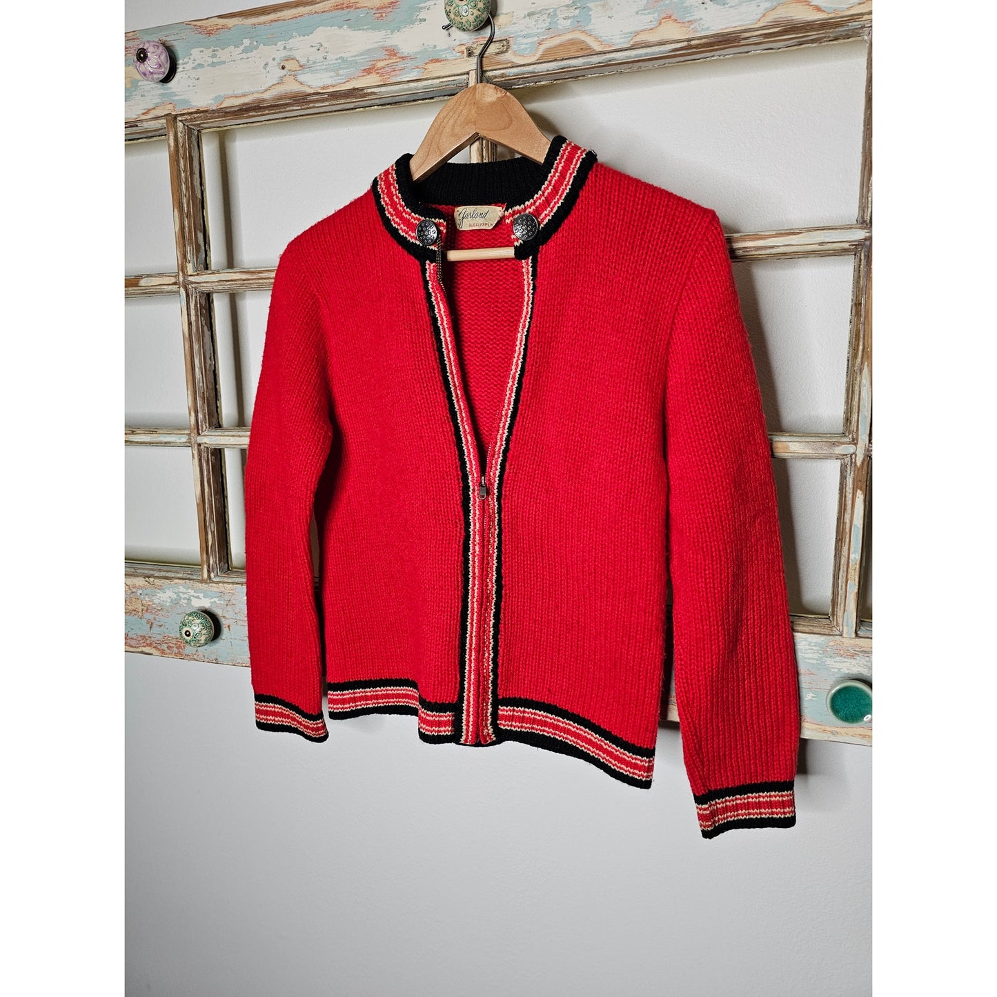 Vintage Red/Blue/White GARLAND Cardigan W/ Silver Top Buttons Ladies size small