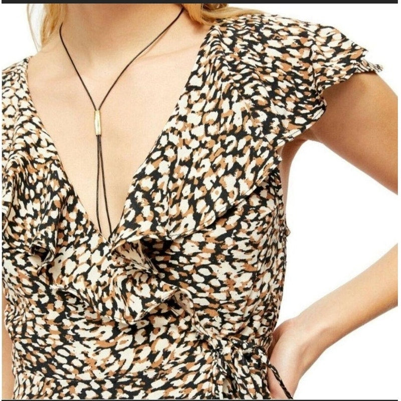 Free People Wrap Dress French Quarter Animal Print Mini Ladies size Medium