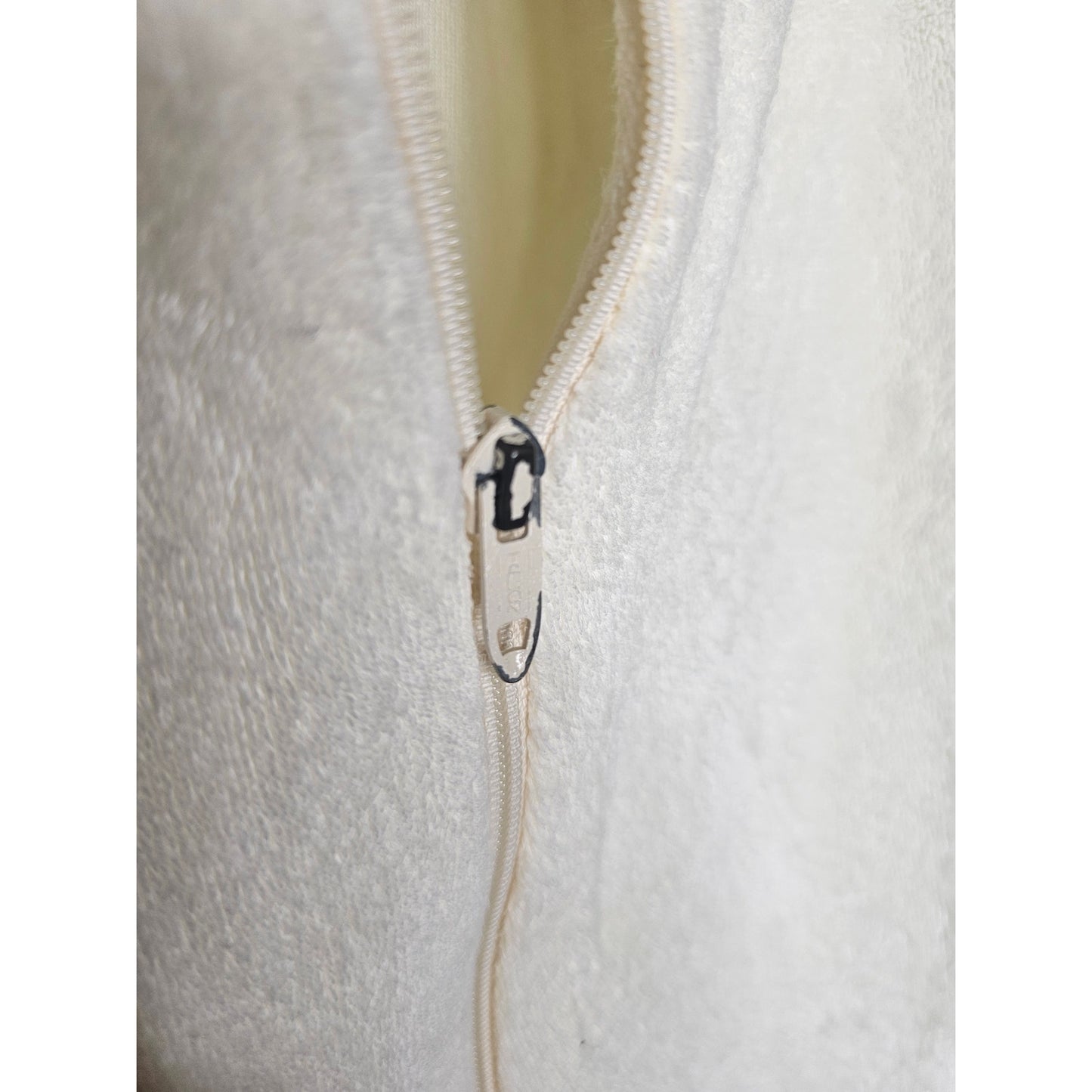 Vintage Cream Terry Cloth Zip Up Top W/ Pockets Oversized Unisen Size Small