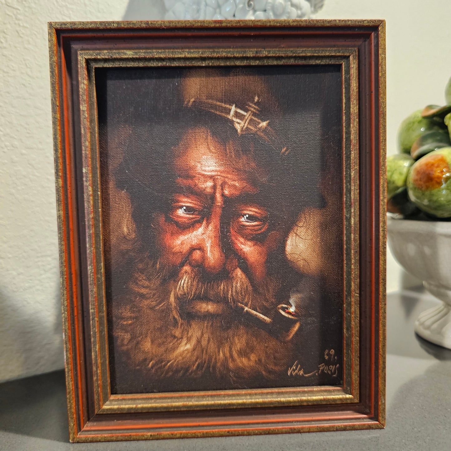 Vintage Set of Framed Oil Paintings Vila Paris 1969 Old Man Pipe & Cigarette
