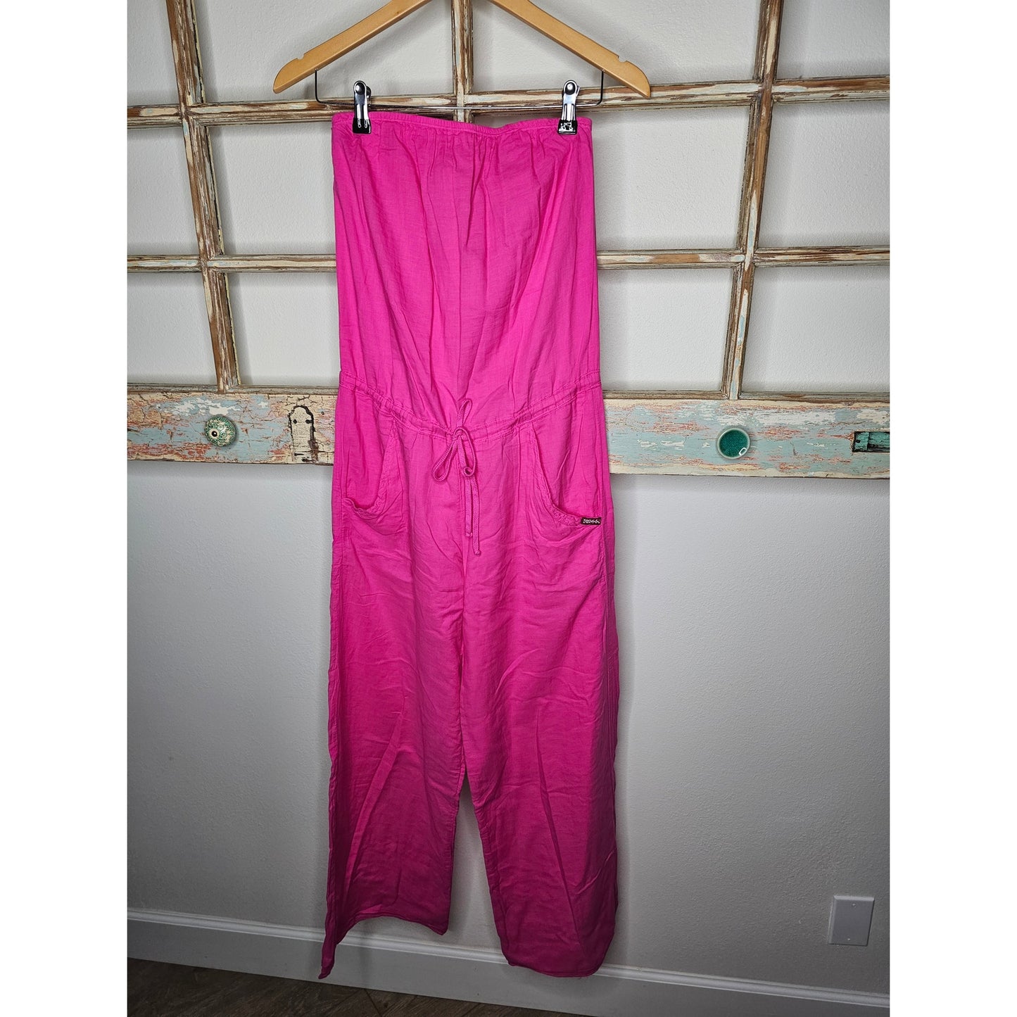 Hot Pink Strapless Drawstring Wide Leg Jumpsuit Ladies size XS