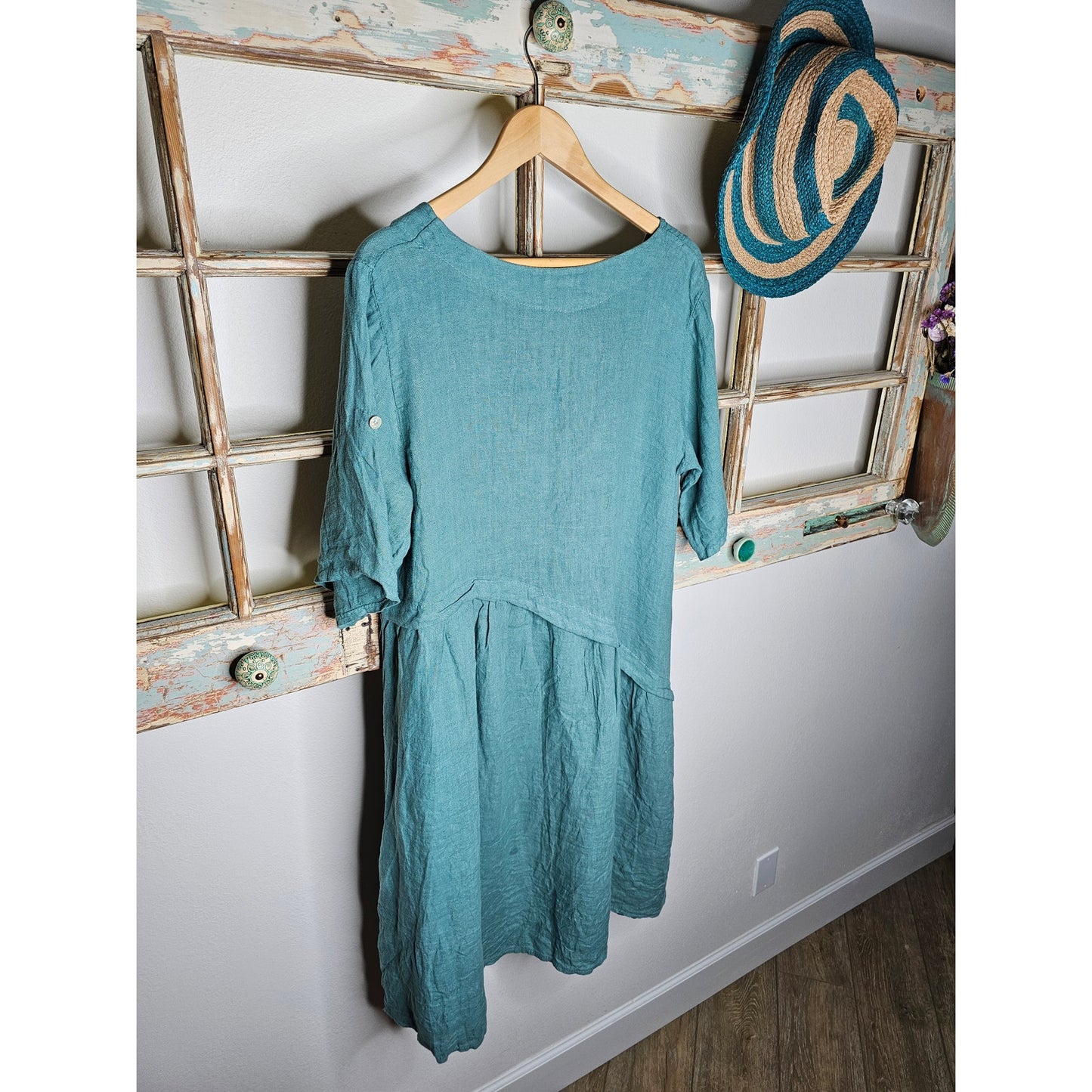 Linen Italian Made Blue/Green Dress Ladies Size Medium