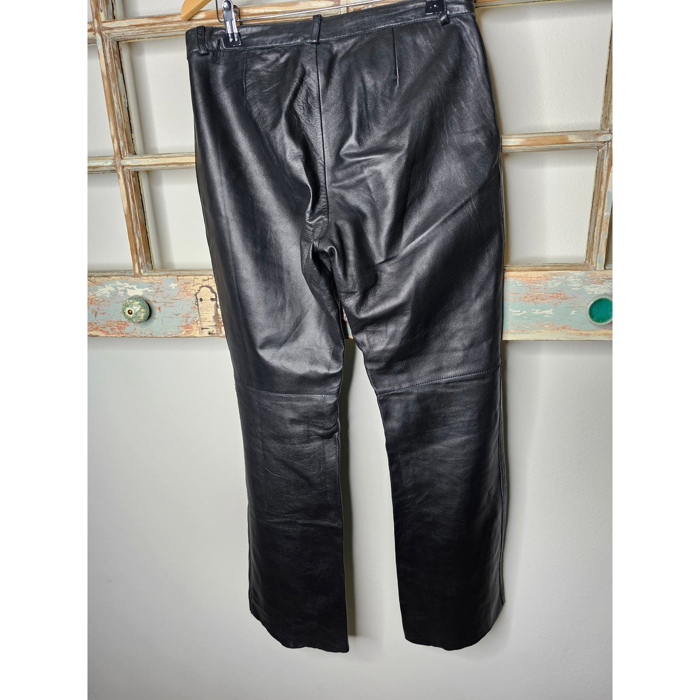 Hugo Buscati Black Leather Straight Leg Pants Motorcycle, riding, biker chic Size 8