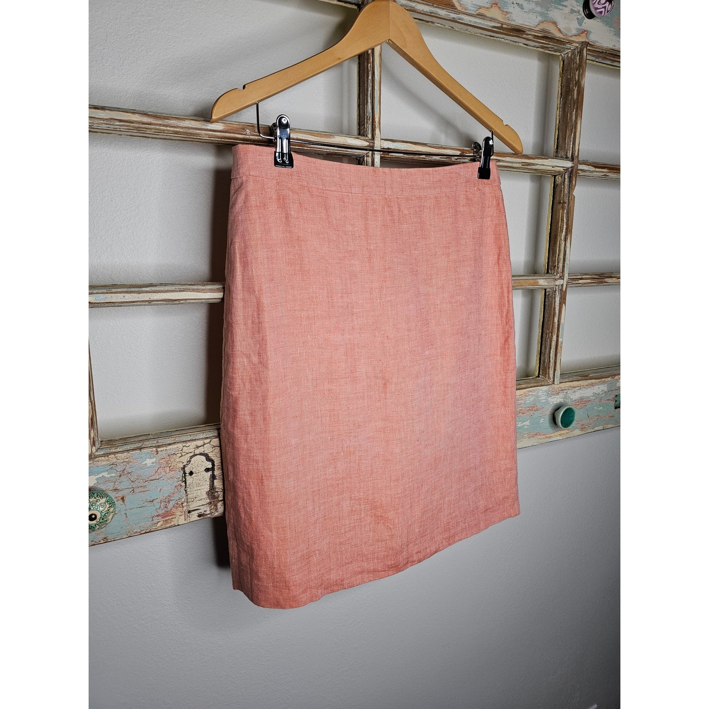 J.Crew Linen Marled Light Red Knee Length Lined Skirt Size 6