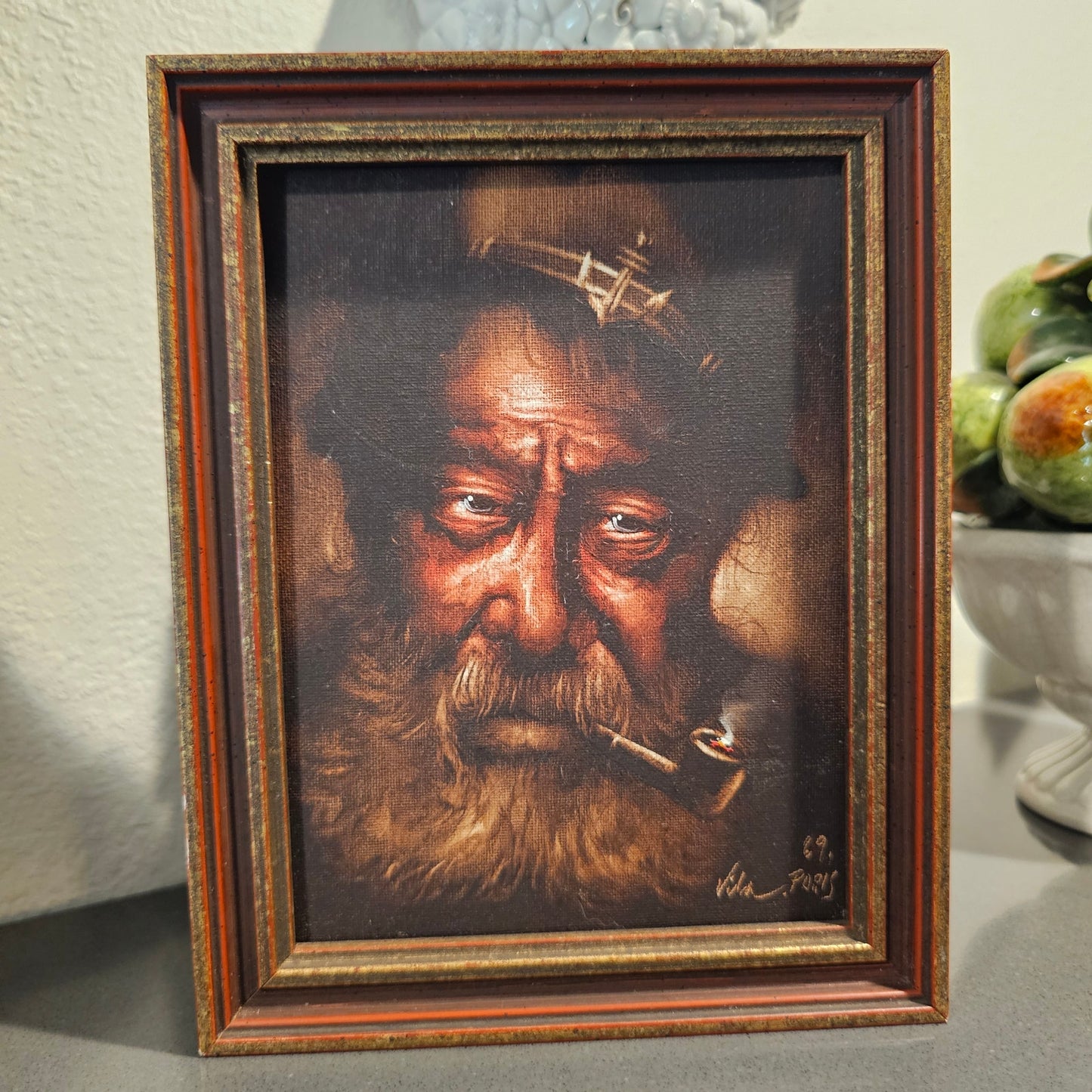 Vintage Set of Framed Oil Paintings Vila Paris 1969 Old Man Pipe & Cigarette