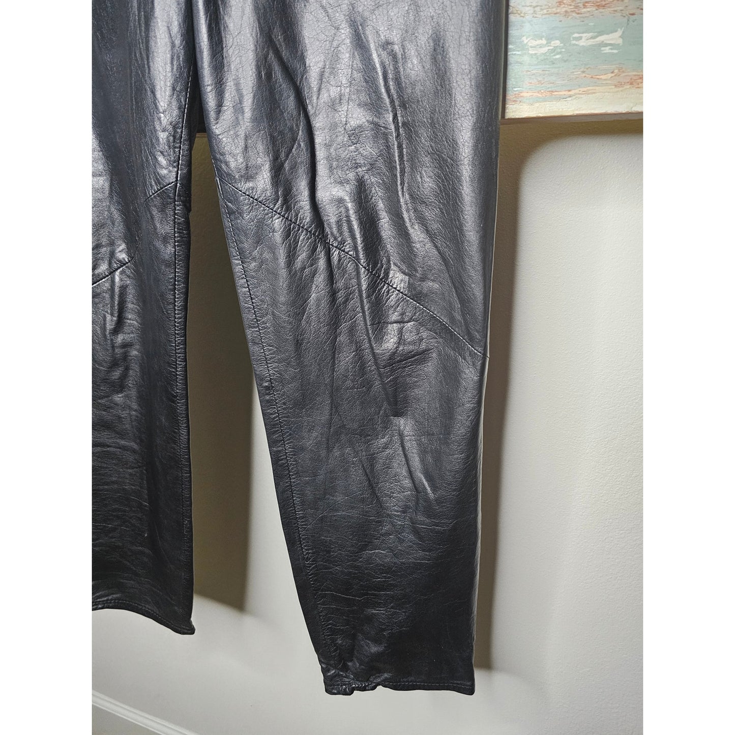 Plush Black Leather comfortable Relaxed Fit Pull on Pants Size 27