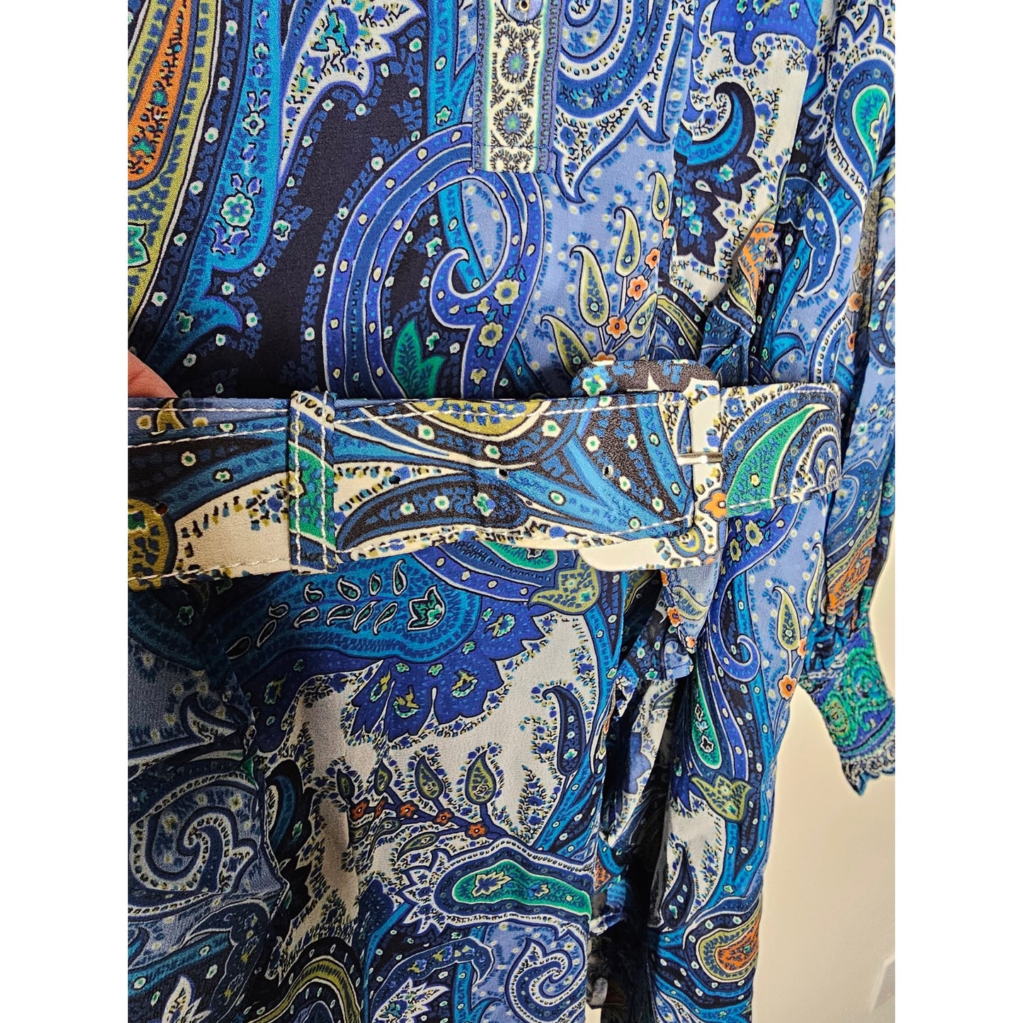 NWT Hale Bob Paisley Blue lightweight Dress Sheer long Sleeves ladies size XS