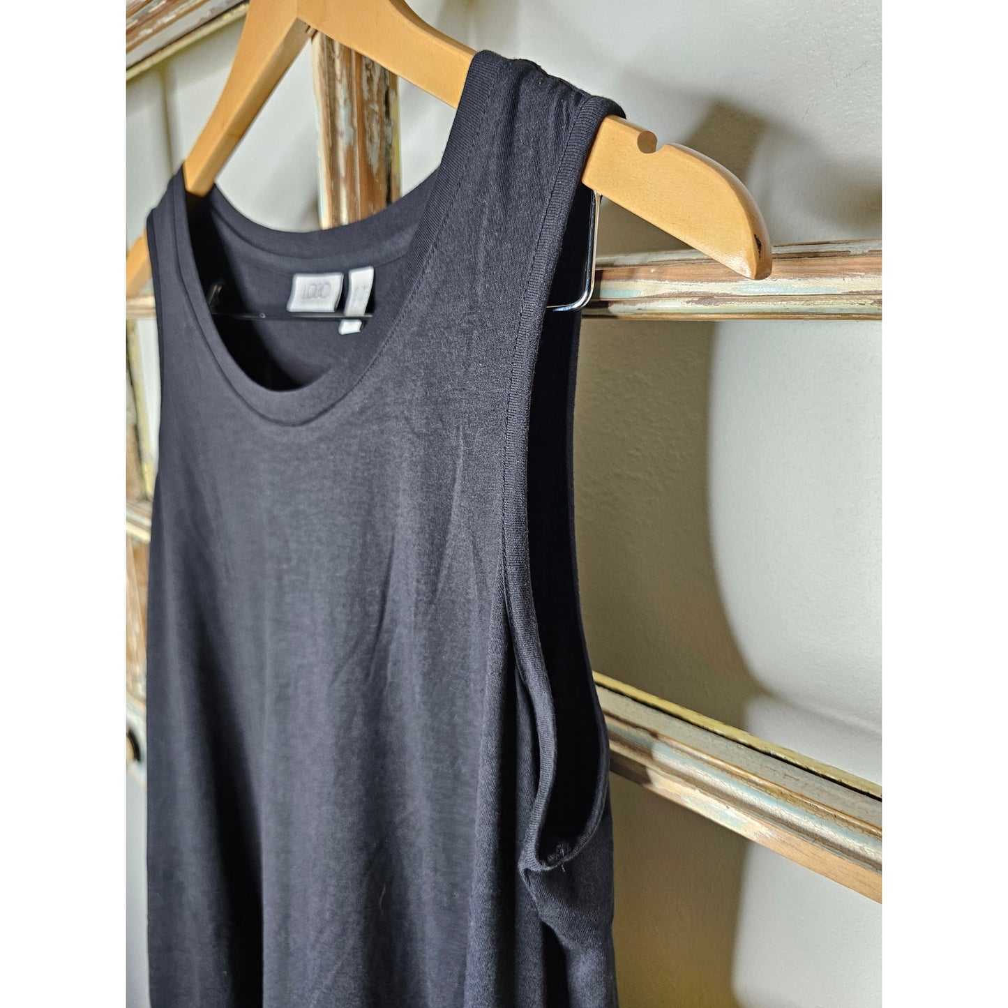LOGO Lori Goldstein Black and Tan Sleeveless Midi Dress W/ Tie Dye size Medium