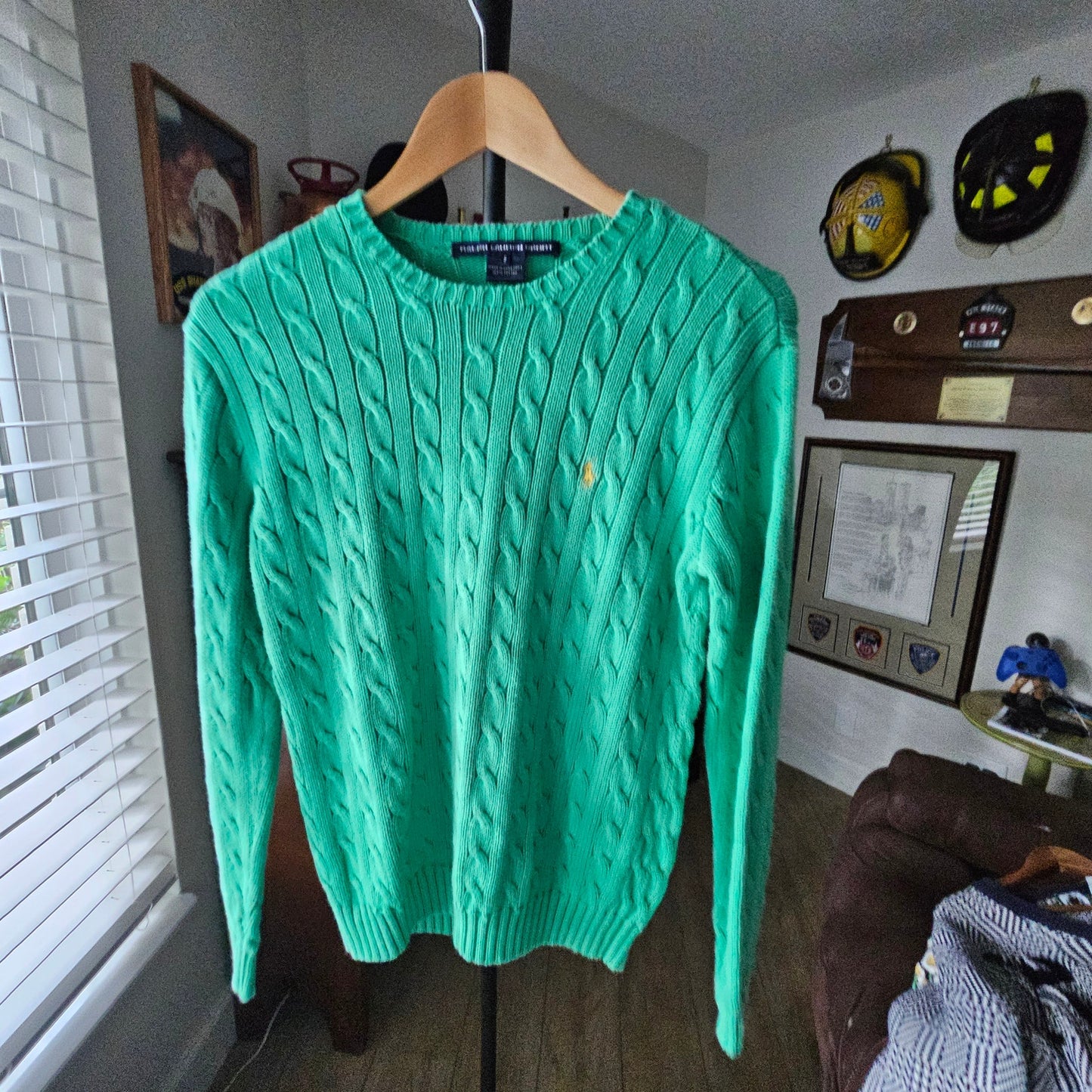 POLO Ralp Lauren Ladies Green Cable Knit Sweater Size Small