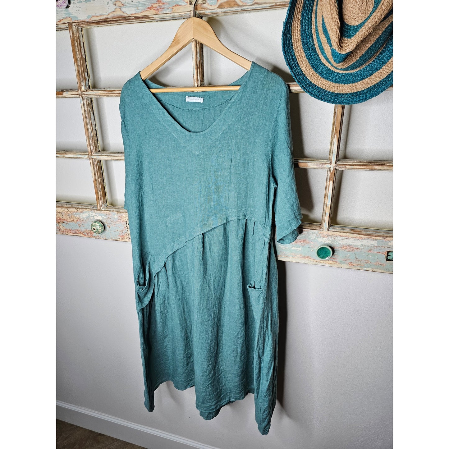 Linen Italian Made Blue/Green Dress Ladies Size Medium