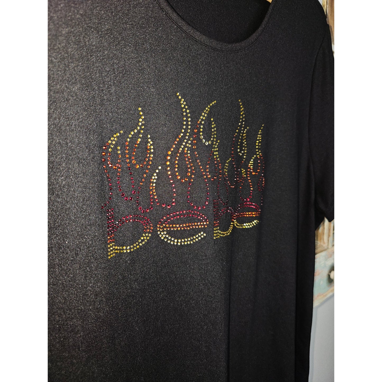NWOT BeBe Black Tee Dress With Flame Fire Bling Ladies size 2X