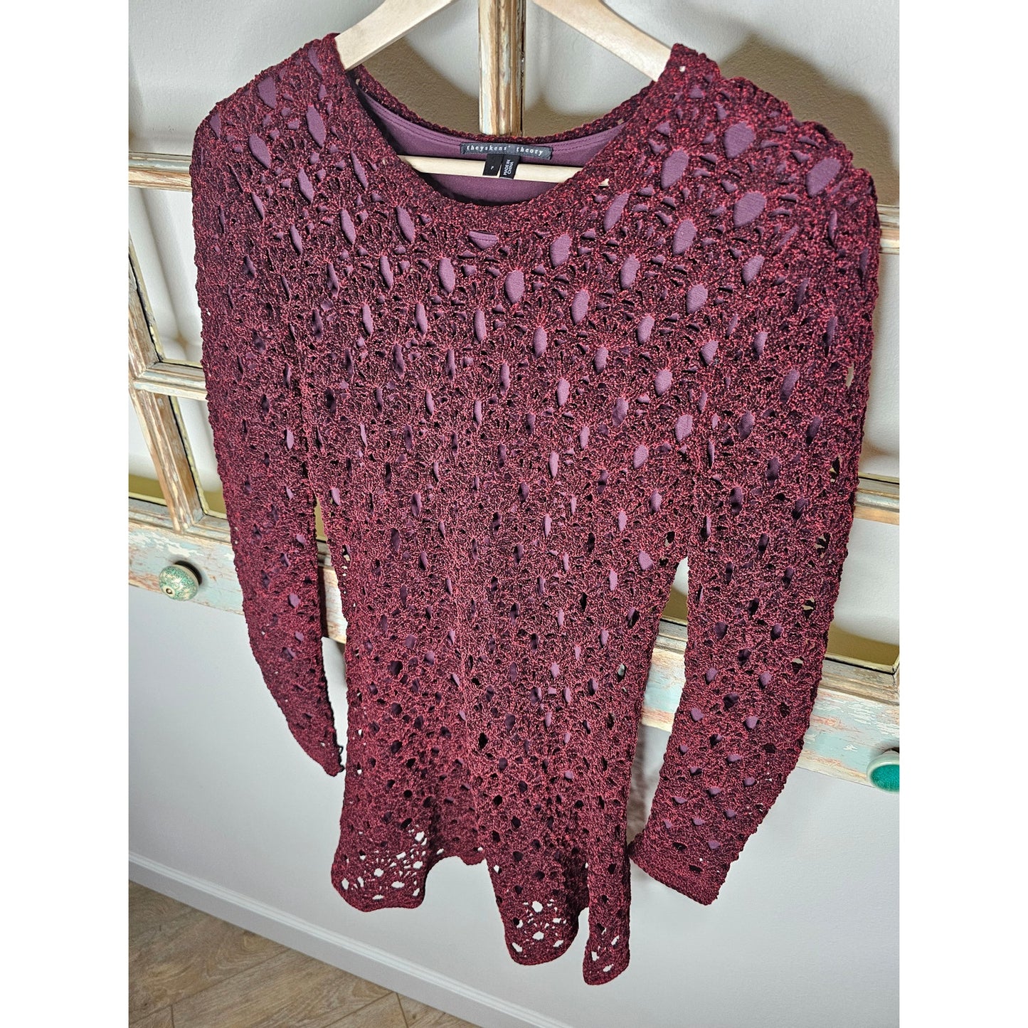 Theysken's Theory Maroon Crocheted Dress W/ Slip Ladies size Small