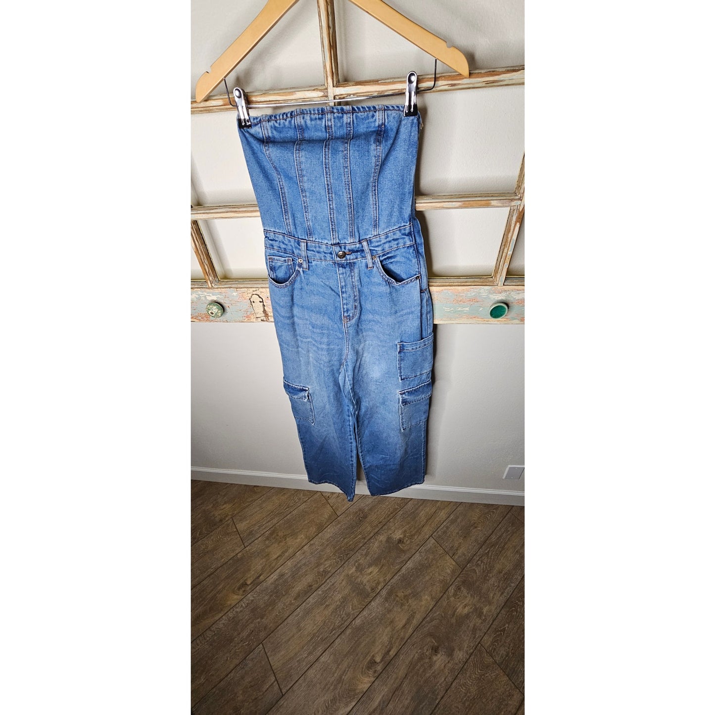 NWT Denim Strapless Bustier Jumper Cargo Style Pants Size XXS