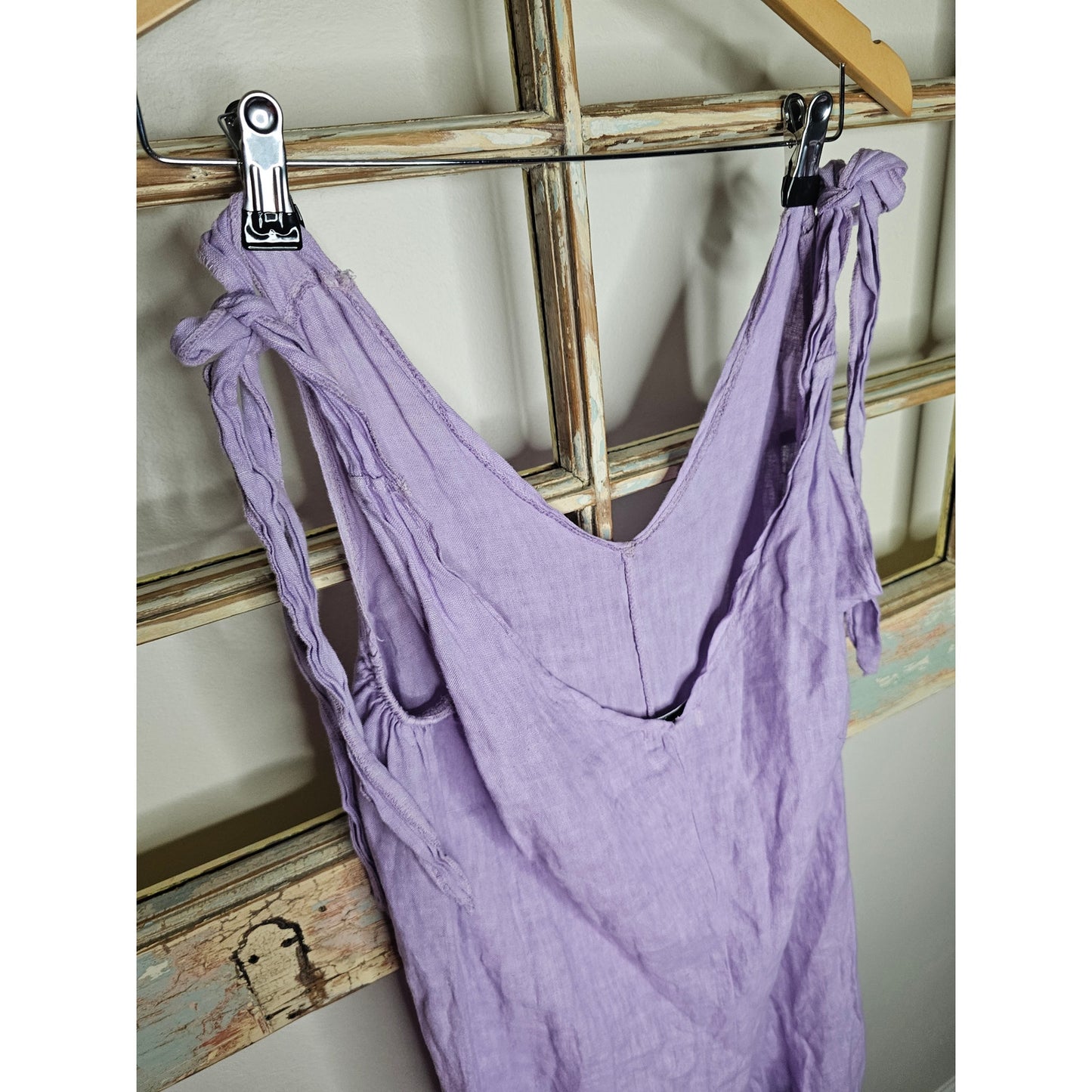 Lino Purple Sleeveless V-Neck Wide Tiered Leg Romper Size Medium
