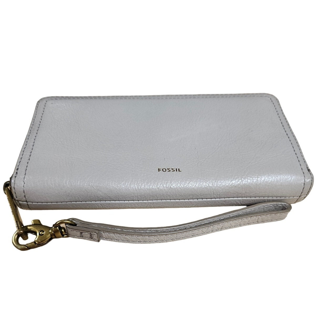 Fossil Khaki Gray Leather Clutch Wallet With Carry Strap