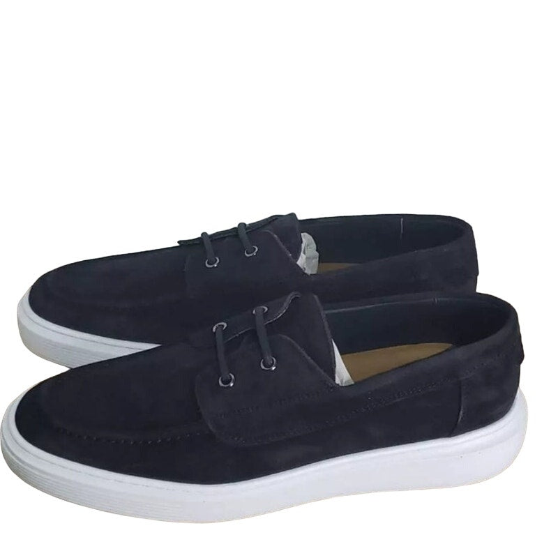 Good Man Brand Navy Blue Leather Suede Portland Boat Shoe Size 12