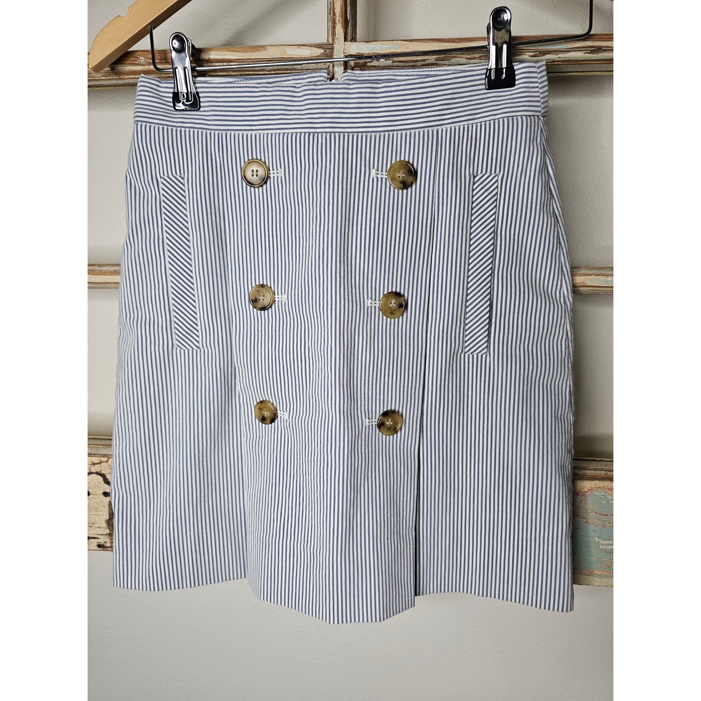 J. Crew lined Railroad Stripe Seersucker Mini Skirt Ladies size 00