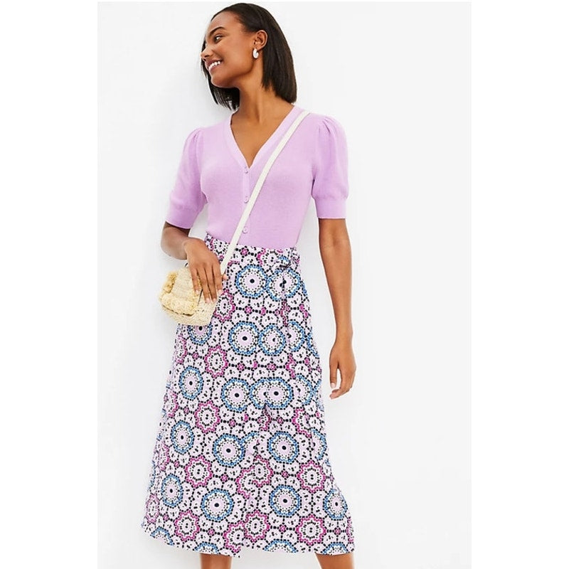 NWT Linen Wrap Midi Skirt Mosaic Design Ladies Size 0