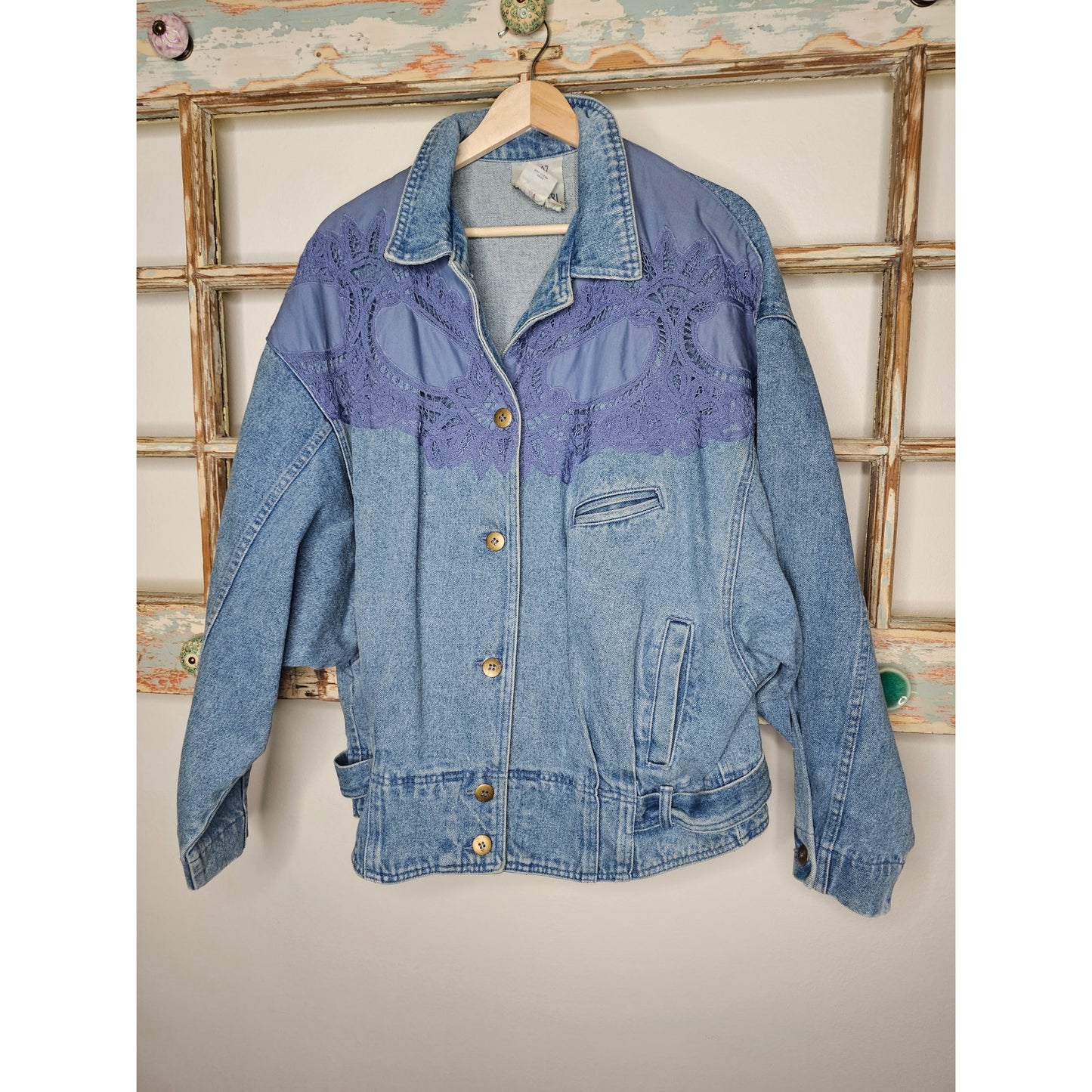 Vintage Denim Jacket By Together With Lace Dolman Sleeves Ladies Size XL