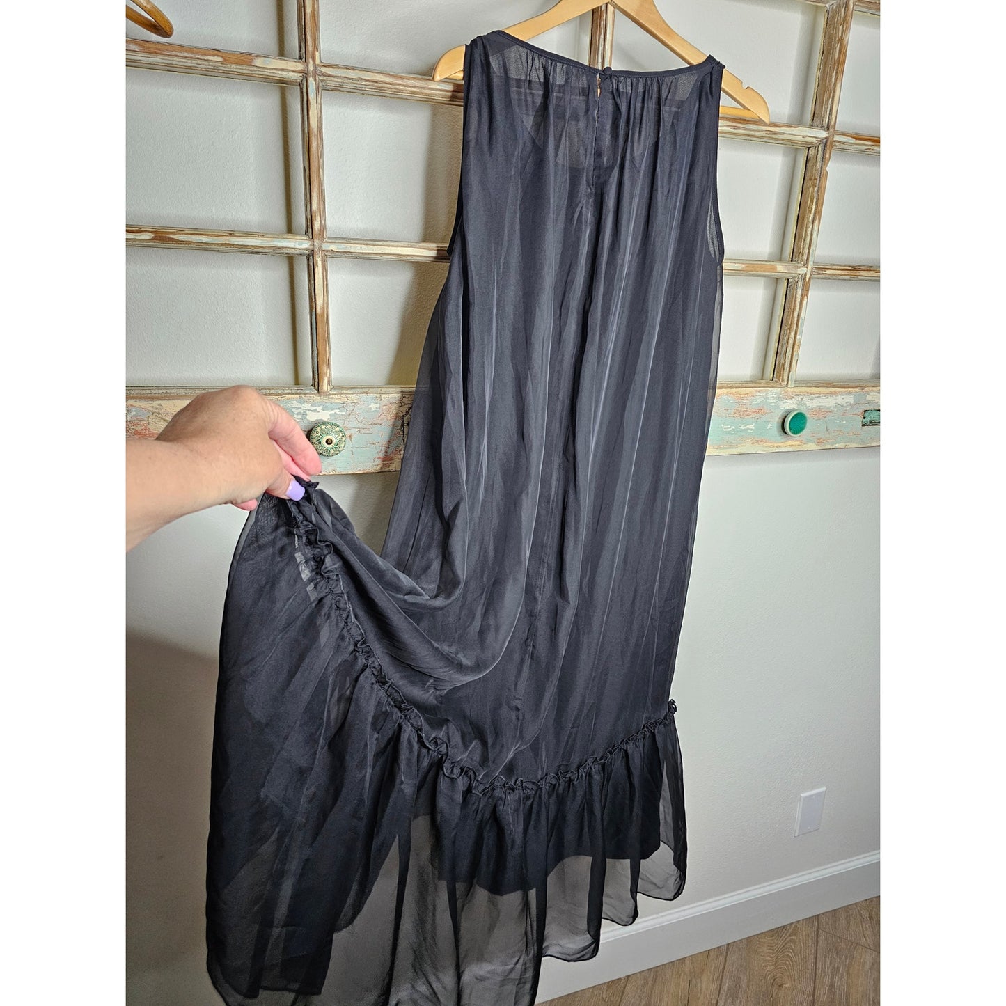 NWT APART Black Sleeveless Dress slip dress with Sheer overlay Size 8