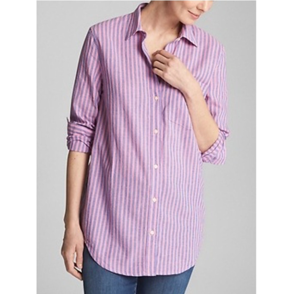 Gap Linen Oversized Boyfriend Button up Striped Shirt Ladies size XS