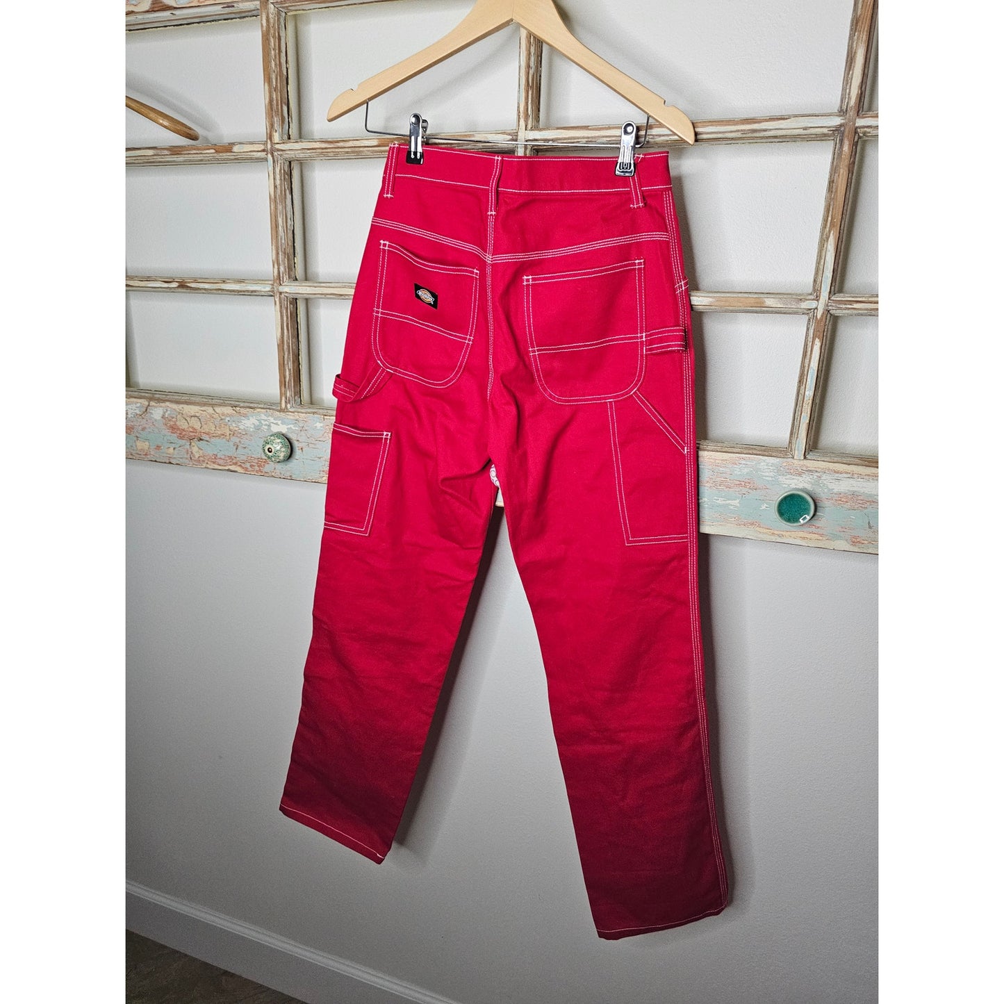 NWOT Dickies Red Carpenter Pants w/ white contrast stitch Ladies size 1 / 25